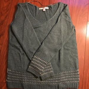 LC Lauren Conrad Lurex-Hem V-Neck Sweater Arctic